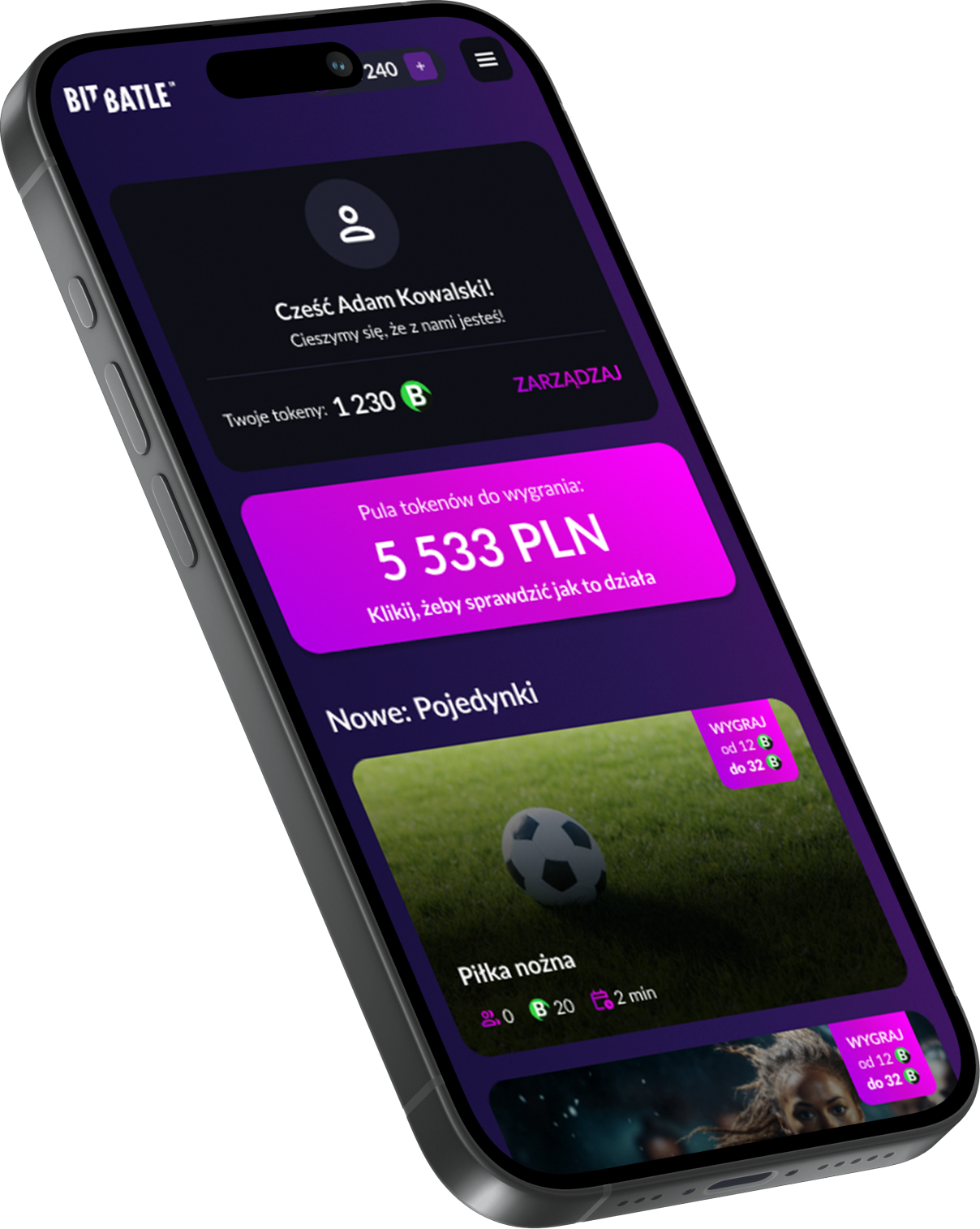 BitBatle — mockup aplikacji mobilnej
